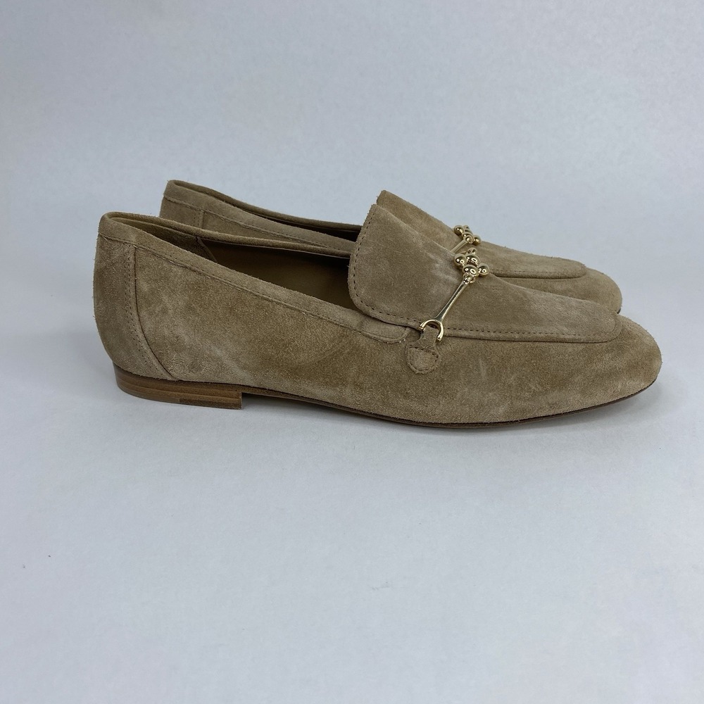 Larroude Suede Katherine Loafers Tan Gold Tone Bit Women's Size 5 Made in Brazil - Picture 4 of 15